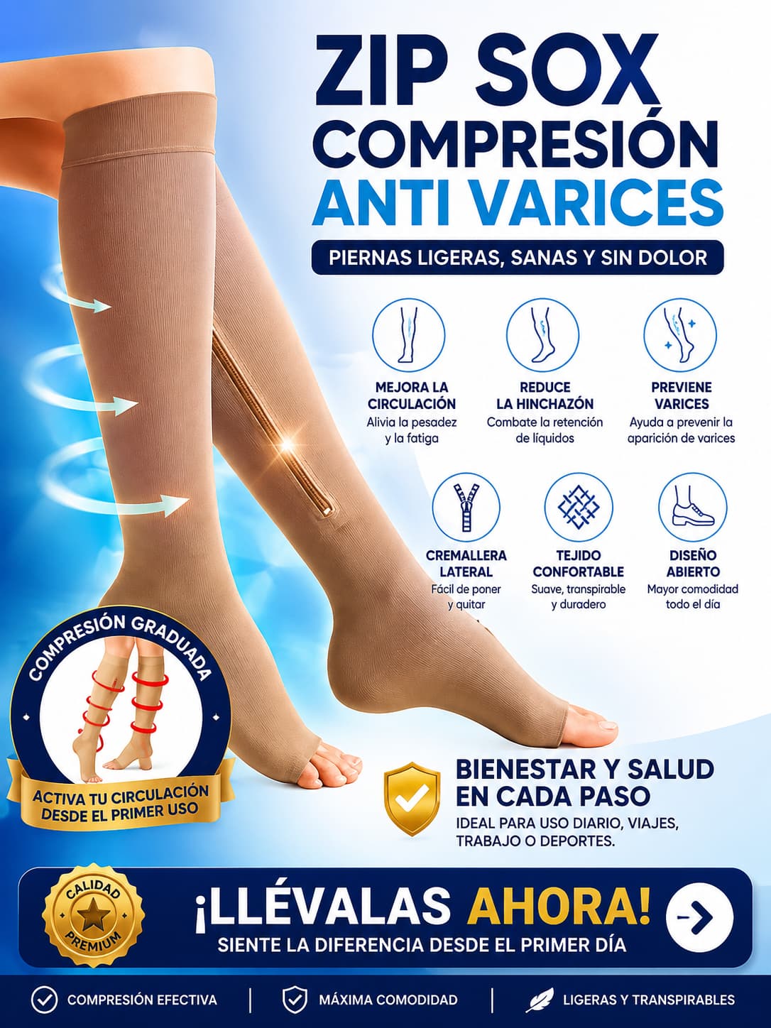 Medias Zip Sox Compresión Anti Varices